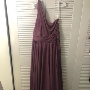 One shoulder mesh bridesmaid dress with full skirt